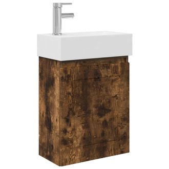 vidaXL M&oacute;dulo De Ba&ntilde;o Con Grifer&iacute;a Roble Ahumado 45,5 X 22,5 X 84 Cm Vidaxl
