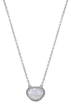 Adornia Sterling Silver Birthstone Halo Pendant Necklace in Silver - Moonstone - April at Nordstrom Rack