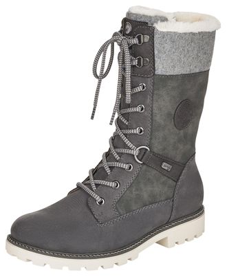 Remonte Winterstiefel REMONTE, Damen, Gr. 36, grau (grau, kombiniert), Leder, Lederimitat, Textil, Schuhe Winterstiefel, Schn&uuml;rboots, Stiefelette mit wasserab