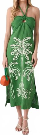 Farm Rio Palm Tree Embroidery Sleeveless Midi Dress In Green