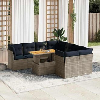 vidaXL Set De Sof&aacute;s De Jard&iacute;n Con Cojines 9 Pzas Rat&aacute;n Sint&eacute;tico Gris Vidaxl