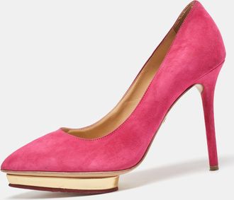 Charlotte Olympia Pink Suede Platform Pumps