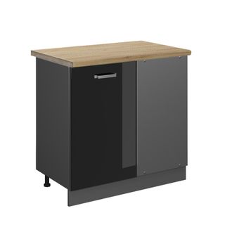 Vicco Armario De Esquina R-line, Negro Brillo Intenso, 86 Cm, Et Roble