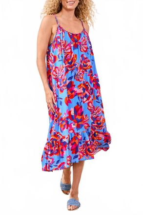 Tribal Braided Straps Flounce-Hem Midi Dress In Turkish Sea