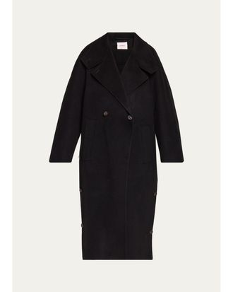 Lisa Yang Double Shawl Wool-Cashmere Buttoned Hem Long Coat