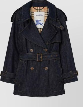 Burberry short denim trench coat belted waist