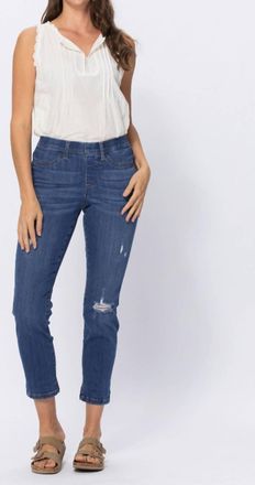 Judy Blue Distressed Boyfriend Pull-On Jeans In Blue