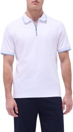 Bugatchi Tipped Quarter Zip Polo in White at Nordstrom Rack, Size Small
