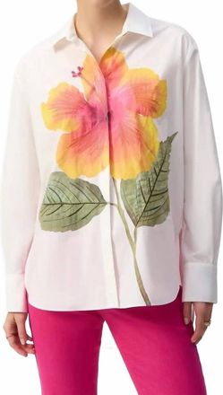 Joseph Ribkoff Embroidered Flower Cotton Shirt In White