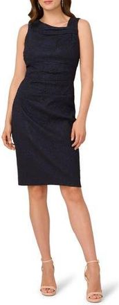 Adrianna Papell Metallic Asymmetric Jacquard Sheath Dress in Blue/Black at Nordstrom Rack, Size 12