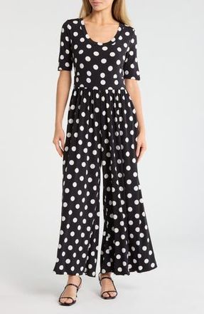 West K Elbow Sleeve Wide Leg Jumpsuit in Black/White Polka Dot at Nordstrom Rack, Size X-Small