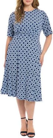 London Times Inset Waist Midi Dress in Navy at Nordstrom Rack, Size 16W