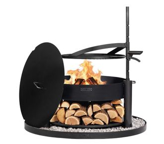 Cook King Kit De Brasero De Jard&iacute;n Multifuncional montana X De 80 Cm Con Parrilla De 60 Cm, Tapa De 82,0 Cm Y Base Decorativa Redonda De Piedra De 100 Cm