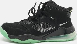 Air Jordan s Black Nubuck Leather Air Jordans Mars 270 Green Glow High Top Sneakers