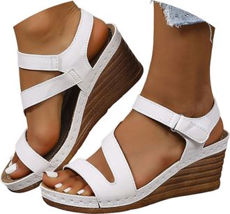 Generic Wedge Sandals for Women - Strappy Platform Sandals with Arch Support Cute Summer Open Toe Ankle Strap Wide Width Platform Dressy Slip-On Sandals Outdo