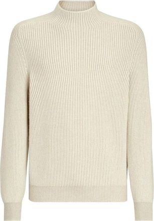 Brunello Cucinelli Cashmere Engelse Rib Turtleneck Trui - Heren - Cashmere truien - Beige - XL - Kasjmier - Truien & Vesten