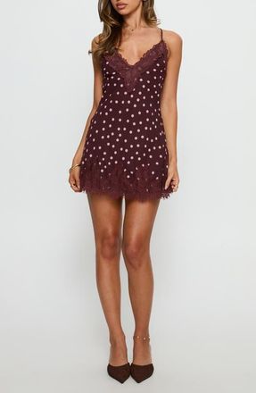 Princess Polly Call My Lover Polka Dot Mini Slipdress in Brown Polka at Nordstrom, Size 10