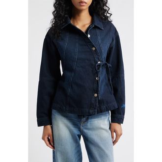Damson Madder Finella Asymmetric Denim Shirt Jacket in Blue at Nordstrom Rack, Size 10 Us / 14 Uk