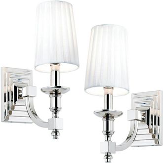 Loops 2 PACK Modern Dimmable Wall Light Nickel & White Pleated Shade Bedside Lamp Kit