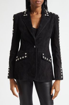 Cinq à Sept Studded Suede Blazer in Black at Nordstrom, Size 10