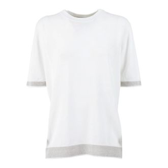 PESERICO Peserico, Round-neck Knitwear, female, White, Size: 4XL Linen and Cotton T-shirt