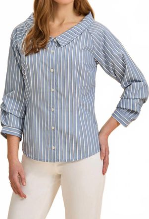 FDJ Three Quarter Sleeve Boatneck Shirt In Ether Stripes