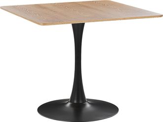 Beliani Mesa De Comedor Madera Clara Tablero Mdf Negro Base Metal 90 X 90 Cm Industrial Cocina Boca