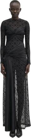 Marine Serre Geknoopte Jersey Jurk met Draping - Dames - Feestkleedjes - Zwart - M - Leer - Kleedjes