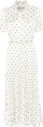 Self Portrait Satijnen midi-jurk met strikprint - Beige