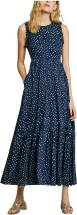 Pepe Jeans London Casual gestippelde jurk - Dames - Casual kleedjes - Blauw - XS - Katoen - Kleedjes
