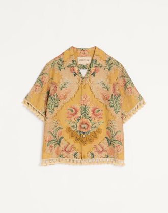 Valentino Valentino Linen Bowling Shirt with Apres LHiver Print