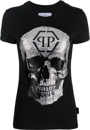 Philipp Plein Skull print T-shirt - women - Cotton/glass - S - Black