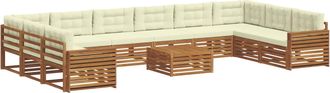 vidaXL Juegos De Sof&aacute;s 11 Uds. Natural Y Crema Madera De Acacia S&oacute;lida Vidaxl