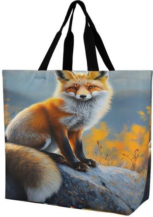 Generic Fox Large Reusable Shopping Bag Lightweight Foldable Tote Bags Washable Shoulder Handbag