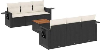 vidaXL Vidaxl - Set De Comedor De Jard&iacute;n 7 Pzas Y Cojines Rat&aacute;n Sint&eacute;tico Negro