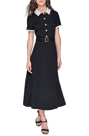 Karl Lagerfeld Belted Scuba Crepe Midi Dress in Black/Soft White at Nordstrom, Size 16
