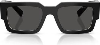 Prada 55mm Rectangular Sunglasses in Black/Talc /Dark Grey at Nordstrom