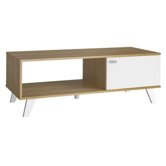 Pondecor Interiorismo Mesa de centro con acabado en roble y puerta en blanco. 100&times;50&times;42 cm