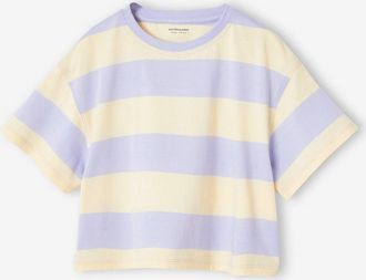 Vertbaudet Cropped T-Shirt f&uuml;r M&auml;dchen violett gestreift