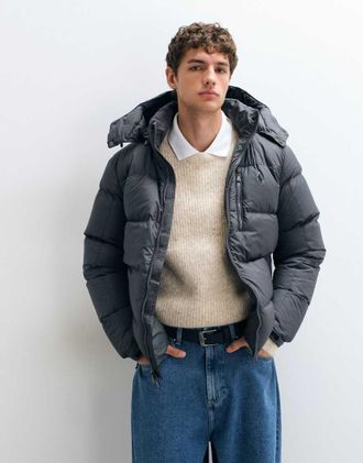 Polo Ralph Lauren giacca puffer imbottita in piuma con logo icon Gorham in grigio scuro