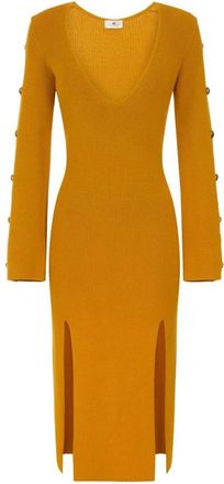 Elisabetta Franchi Kleedjes, Dames, Geel, S, Midi Gebreide Jurk