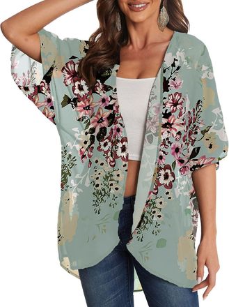 Generic Chiffon Kimono Cardigans for Women UK 3/4 Sleeve Summer Lightweight Cardigan Open Front Casual Loose Cover Ups Ladies Dressy Top Holiday Beach Vacatio