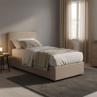 Talamo Italia Cama Individual Claire, Cama Contenedor Con Revestimiento De Tela, 100% Made In Italy, Apertura Frontal, Con Colch&oacute;n Cm 90x200 Incluido, T&oacute;rtola, Con 