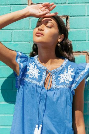 Roman Embroidered Tie Front Top