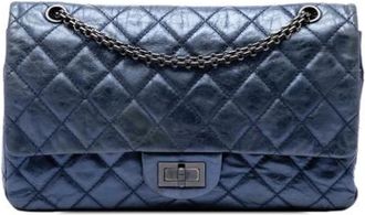 Chanel Pre-owned Quilted Double Flap Shoulder Bag - Dames - Vintage Schoudertas - Blauw - ONE Size - Leer - Vintage