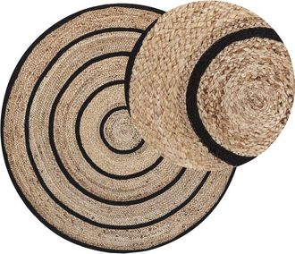 Beliani Alfombra Beige Negro Redonda 140 Cm Estilo Boho R&uacute;stico Espiral Trenzado De Algod&oacute;n Y Yute Bukse