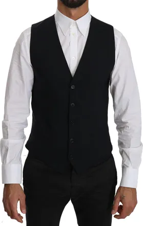Dolce & Gabbana Blue Wool Waistcoat Formal Gilet Mens Vest