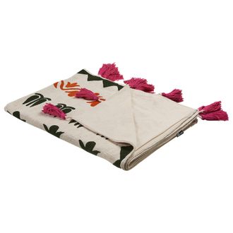 Beliani Manta De Algod&oacute;n Multicolor 130 X 180 Cm Hecho A Mano Patr&oacute;n Floral Borlas Anand