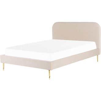 Beliani Cama Con Somier De Terciopelo Beige Claro Dorado 180 X 200 Cm Patas Metal Flayat
