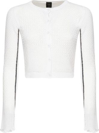 Pinko Witte Trui met Voorknoopsluiting - Dames - Ronde hals truien - Wit - S - Truien & Vesten